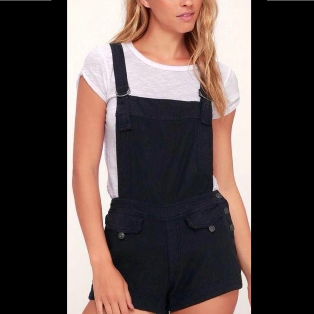 Free People black short overalls